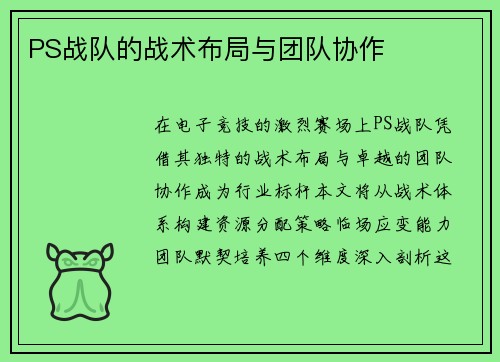 PS战队的战术布局与团队协作